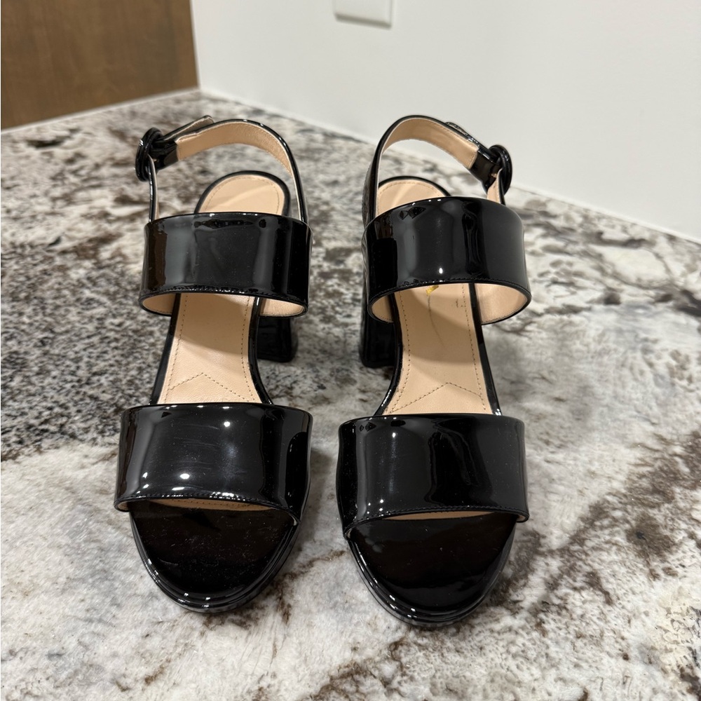 PRADA Slingback Platform Strappy Sandals 95mm Black Patent 38 EU